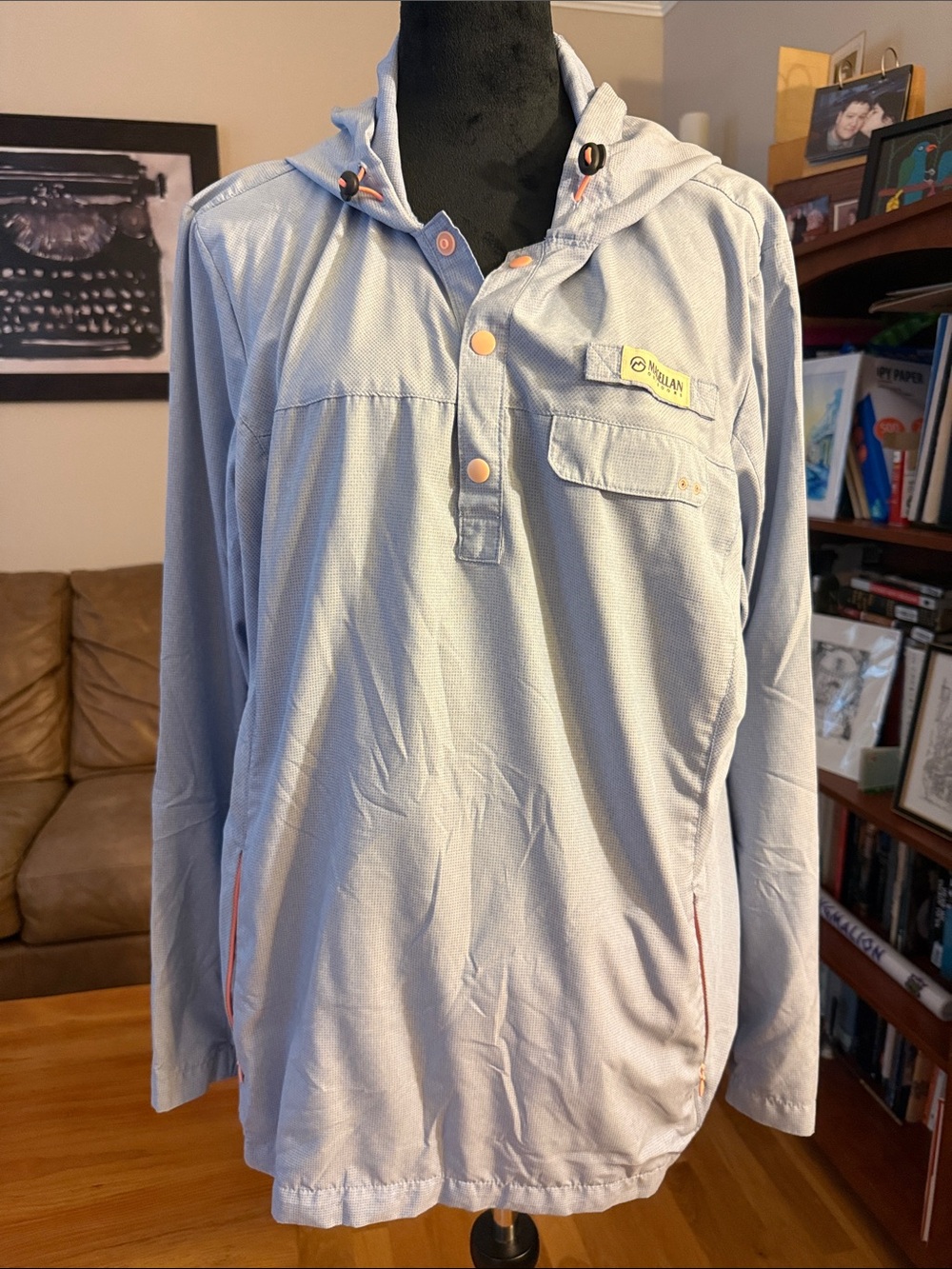 Magellan Outdoors lightweight hoodie hooded pullover blue with coral trim